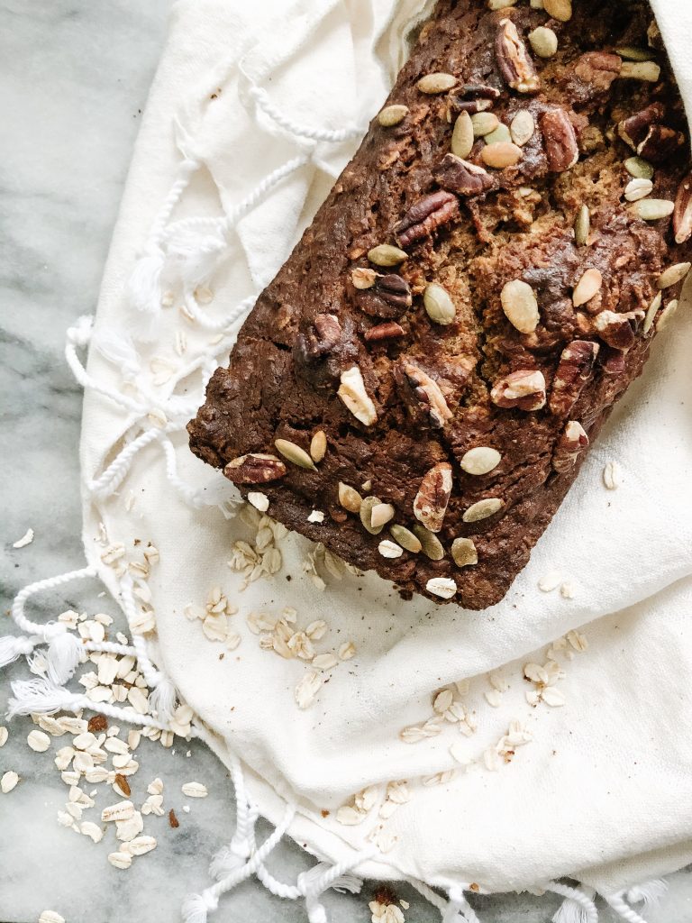 Pumpkin bread on marble background