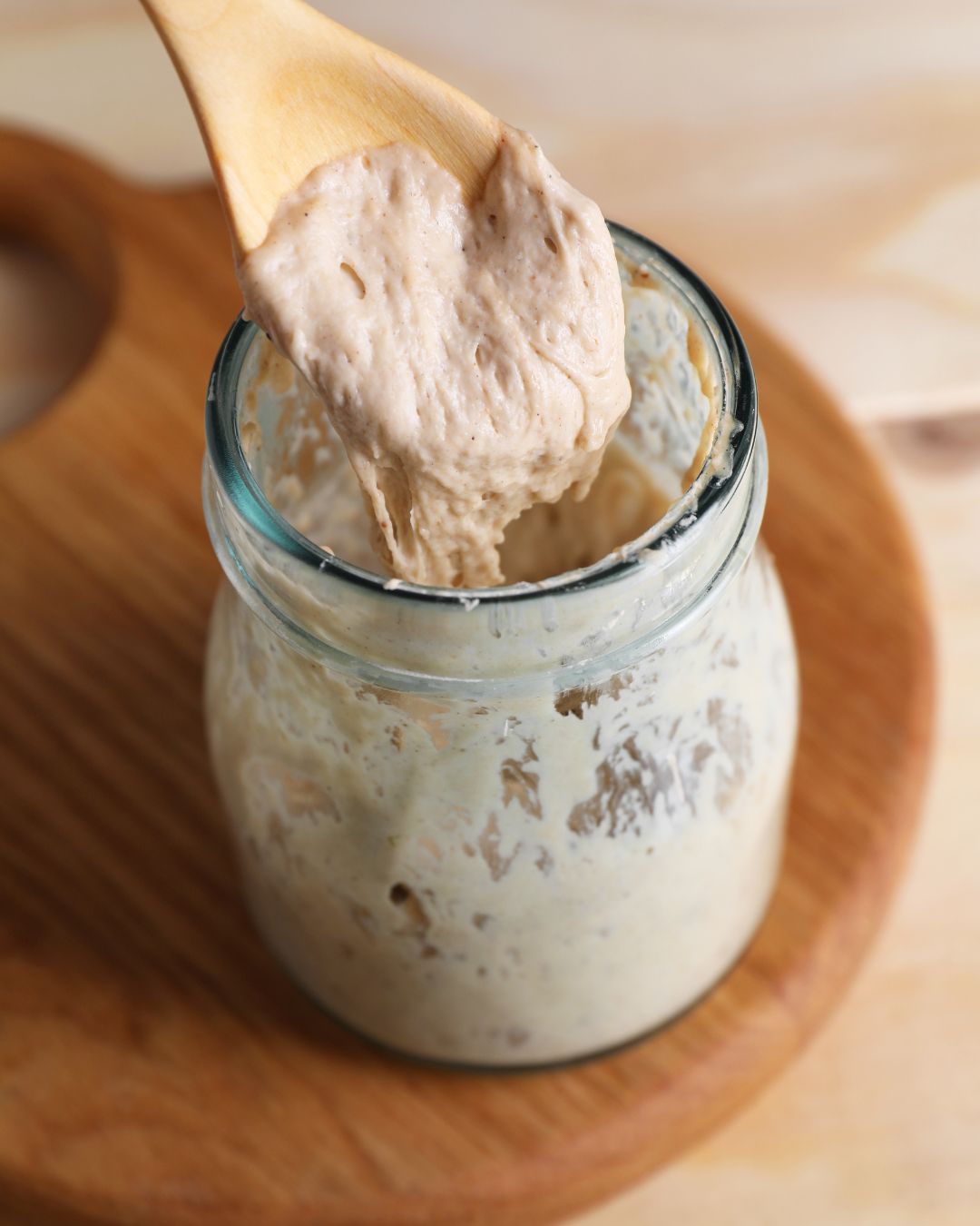 close up of a stiff dry sourdough starter