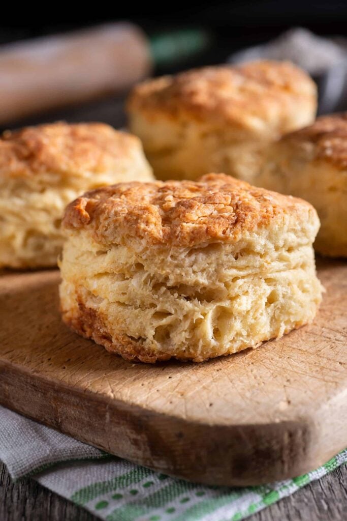 close up of fresh milled flour homemade biscuits
