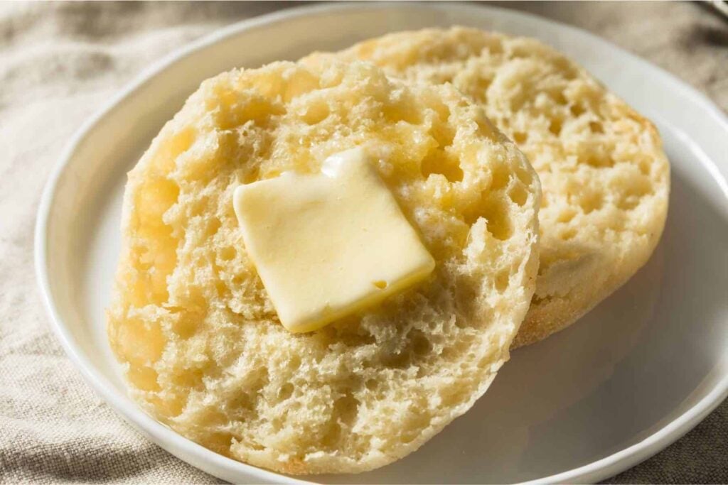 Close up of toasted english muffin made from fresh milled flour