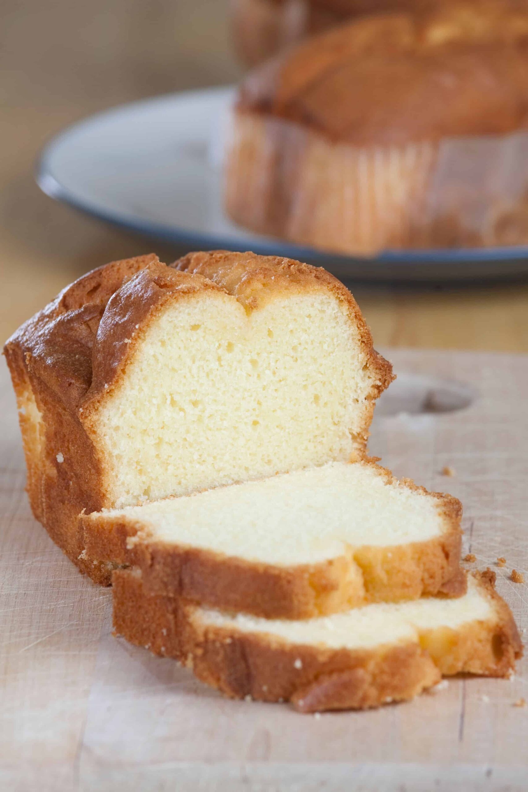 fresh milled flour pounds cake sliced on a cutting board