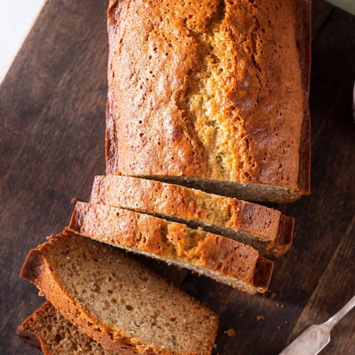 kodiak banana bread on cutting board