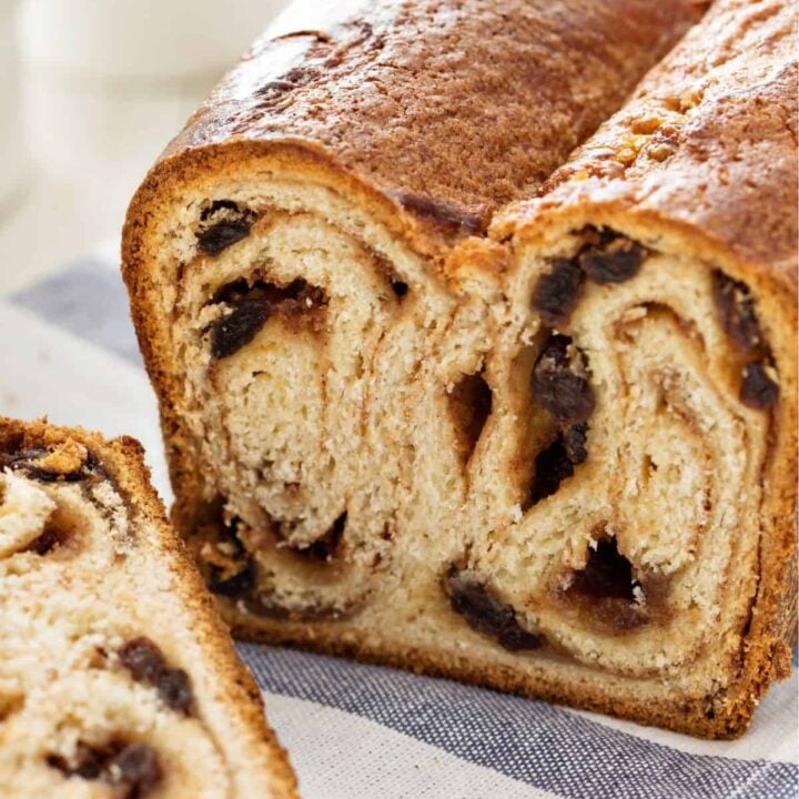 whole wheat cinnamon raisin bread close up