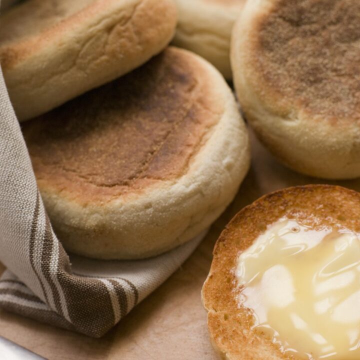 Whole wheat english muffins toasted with butter