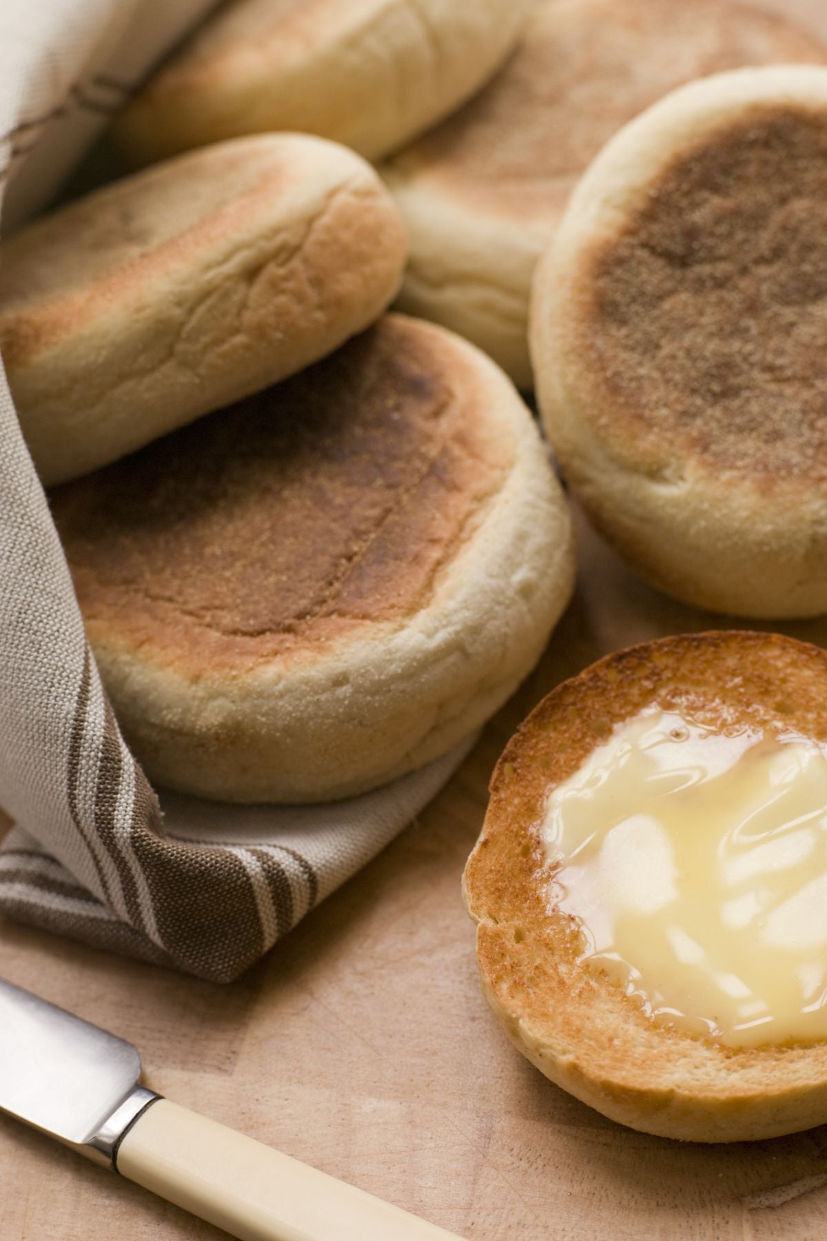 Whole wheat english muffins toasted with butter