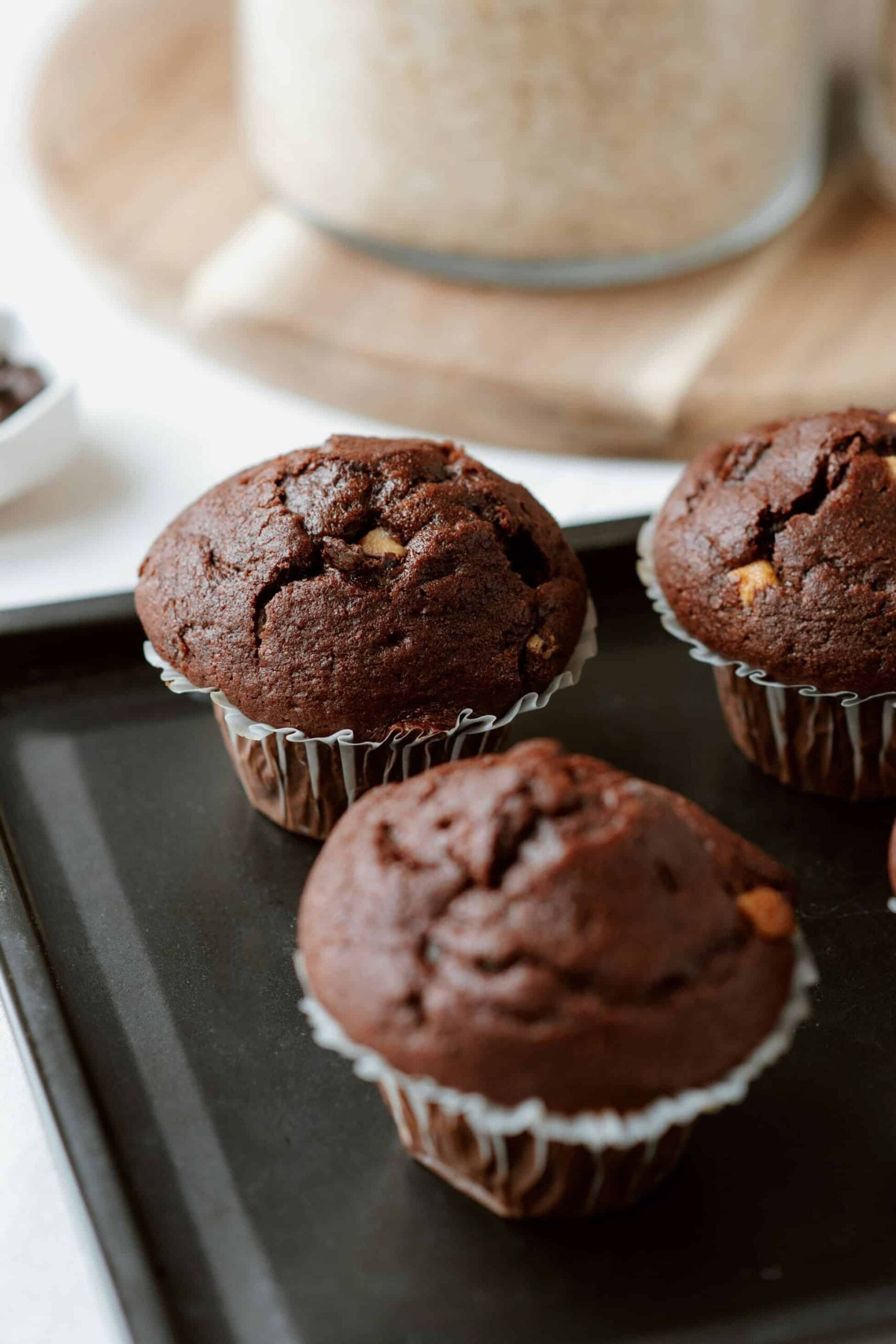 Fresh milled chocolate banana muffins fresh out of the oven.