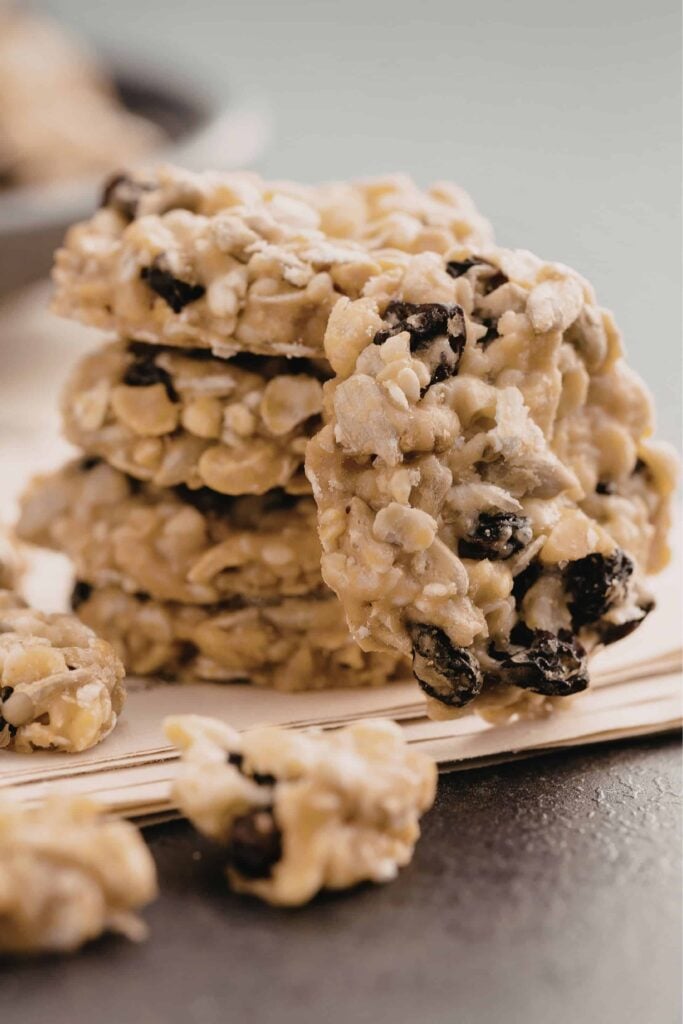 Close up of oatmeal raisin protein cookies