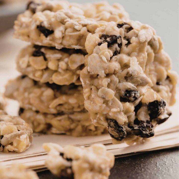Close up of oatmeal raisin protein cookies