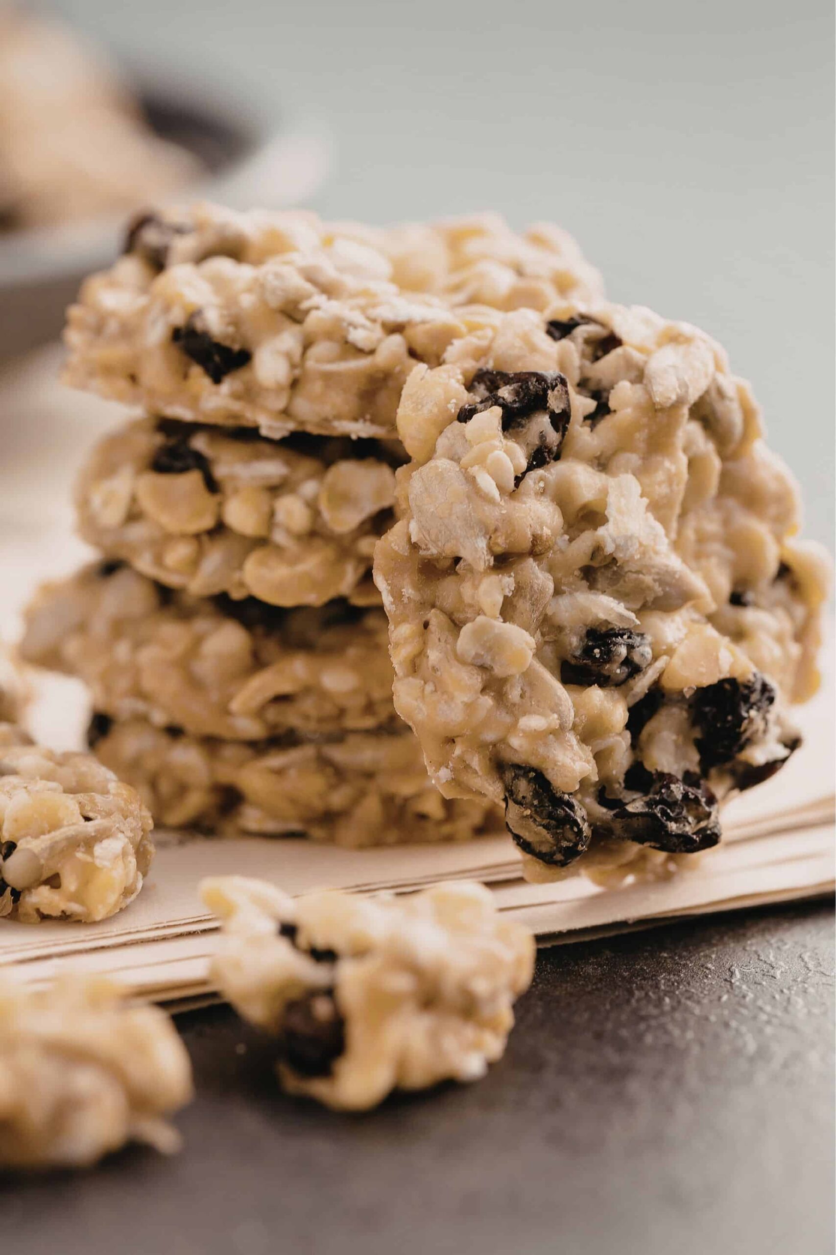 Close up of oatmeal raisin protein cookies